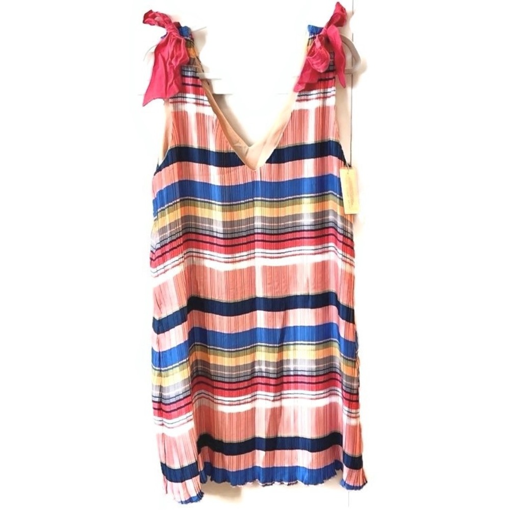 NWT Anthropologie Foxiedox Pleated Stripped Holiday Dress with Shoulder Bows